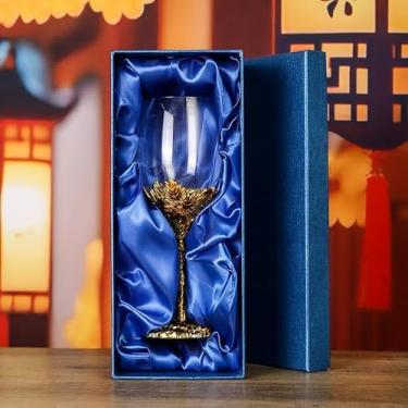 Imagem de Simcat Taças de vinho esmaltadas pintadas à mão com flores transparentes, haste para cabernet, presentes (caixa de presente única dourada)