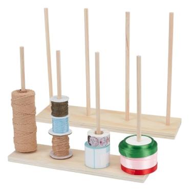 Imagem de UNICRAFTALE Organizador de fita de madeira, suporte de carretel de armazenamento, organizador de fita, suporte de carretel de arame, para costura, artesanato, malha, fita, guirlanda, crochê, florista