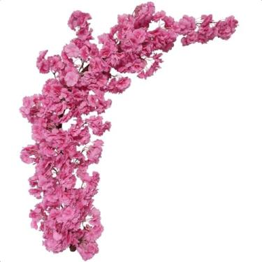 Imagem de Flores Artificiais Jardim Vertical Cerejeira Muro InglêS Pendente,Flores Artificiais Decorativas,Curvatura: 130cm, Largura: 25cm (Direita Rosa)