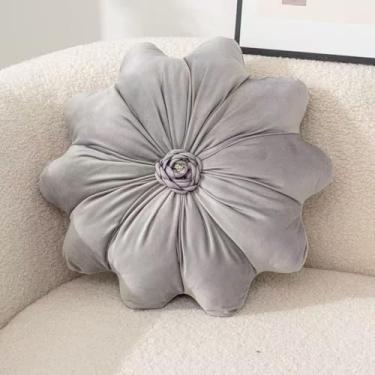 Imagem de Almofada de veludo super macia em forma de fllower nova, almofada decorativa para cama, sofá, cadeira, penteadeira (diâmetro 40,6 cm) (cinza)