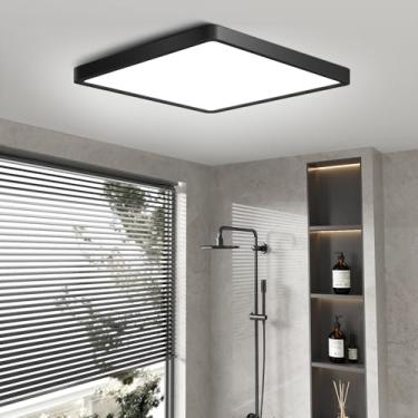 Imagem de Luminária de teto LED quadrada de 18 cm, montagem embutida, lâmpada de teto LED branca quente 3000K, luzes de teto modernas de montagem em superfície, iluminação de tela plana fina para quarto