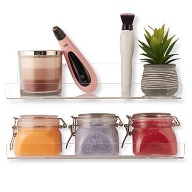 Imagem de Prateleiras de parede flutuantes de acrílico transparente, pacote com 2, estante de parede de 38 cm para crianças, rack de acrílico de 5 mm para cozinha, chuveiro ou berçário. Rack multiuso de