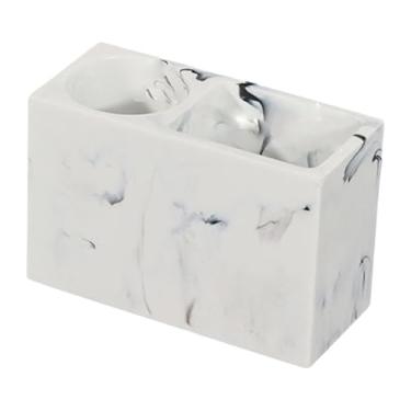 Imagem de Llazsybz Suporte para Escova de Dentes, Suporte para Pincel de Maquiagem, Organizador de Banheiro com 2 Compartimentos para Mesas, Bancadas, Viagens, Quartos, Branco, Tamanho real