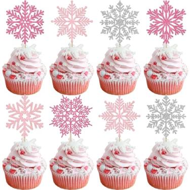 Imagem de Rsstarxi 36 Pack Snowflakes Cupcake Toppers Snowflakes Cupcake Picks Winter Frozen Theme Cake Decorations for Baby Shower Birthday Christmas Frozen Party Decorations Supplies Pink Silver