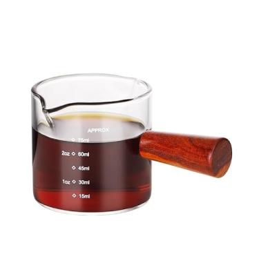 Imagem de Bincoo Copo de café expresso de 100 ml com cabo de madeira - Copo medidor de bico duplo para arte com café com leite perfeito, seguro para lava-louças, design fácil de despejar (marcações OZ/ML)