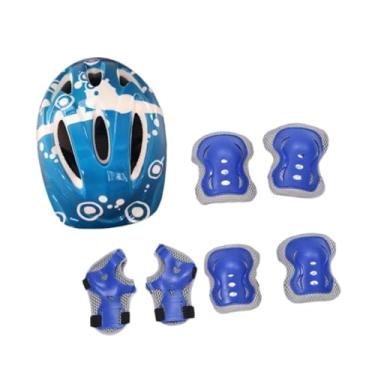 Imagem de oshhni Conjunto de capacetes de bicicleta para crianças com 7 peças, capacete de skate com joelheira, cotoveleira e munhequeira para patins, Azul Profundo