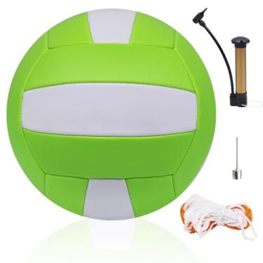 Imagem de Magicorange Voleibol, 1 pacote oficial tamanho 5 bolas de vôlei - couro PU interior exterior toque macio bolas de vôlei para praia, jogos, academia, treinamento - Inclui bomba de bola (verde-branco)