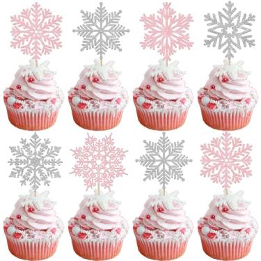 Imagem de Rsstarxi 36 Pack Snowflake Cupcake Toppers Winter Frozen Theme Party Decorations Snowflake Cupcake Picks for Baby Shower Birthday Christmas Party Decorations Supplies Silver Light Pink