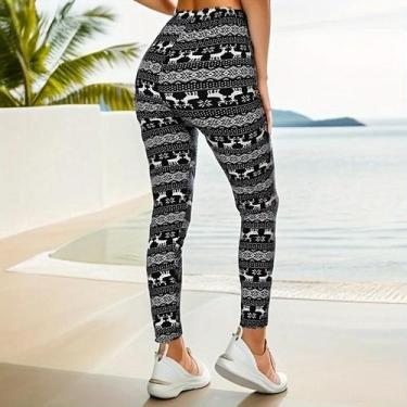Imagem de Leggings Elásticas Femininas Com Estampa De Cervo De Natal, Moda Casua