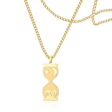 Imagem de SIPURIS Colar de ampulheta para mulheres, sol, lua e estrela, pingente do sistema solar, tema do tempo, joia presente, 1.1*0.98in, Aço inoxidável, Sem Pedra Preciosa