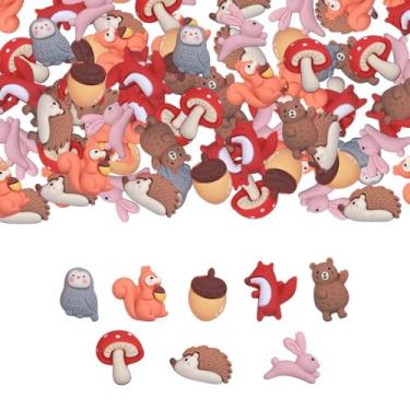 Imagem de 40 berloques de geleca de resina, esquilos falsos, coruja, ouriço, conjunto kawaii, fofo, misto, animais pequenos, contas de geleca, material para fazer livros de recortes artesanais (multicoloridos)