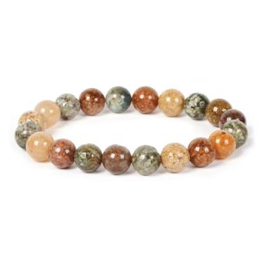 Imagem de Justinstones Pulseira de contas de chacra com cristais de pedra preciosa cristal cura 10 mm pulseira elástica redonda para presente dela, 10mm, Pedra, Jaspe