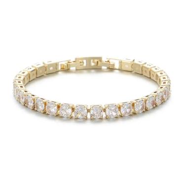 Imagem de XIqision Pulseira de tênis feminina banhada a ouro 14K 18K com zircônia cúbica colorida clássica com trava dupla, One Size, Zircônia cúbica, Sem Pedra Preciosa