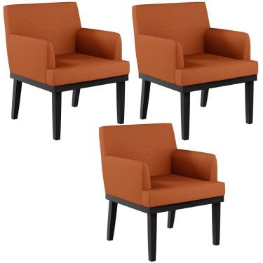 Imagem de Kit 03 Poltronas Decorativas Sala de Estar Base Preto Beatriz W01 Tecido Terracota - Lyam Decor