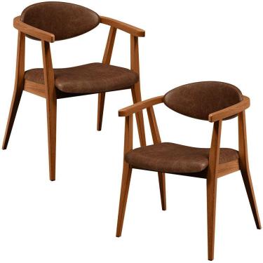Imagem de Kit 02 Poltronas Decorativas Para Sala de Estar Jantar Cecília L02 Couríssimo Marrom - Lyam Decor