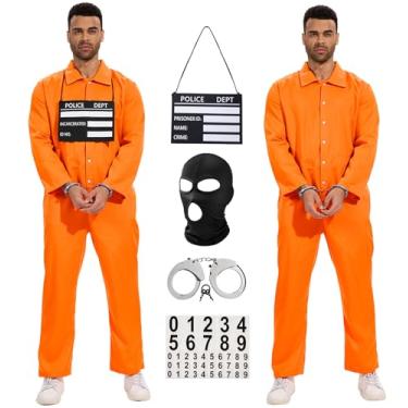 Imagem de Slivomi Fantasia de prisioneiro masculina laranja para dia das bruxas, fantasia de presidiário, uniforme de prisão, Manga comprida., P