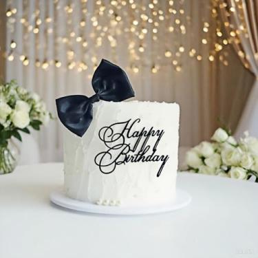 Imagem de Happy Birthday Cake Topper, Black Acrylic Birthday Side Cake Decorations Cake Charm Inserts Script Design for Men Boys Party Decoration