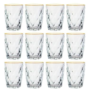 Imagem de Jogo Copos Vidro Diamond Fio Ouro 270Ml 12 Peças Lyor
