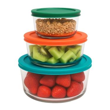 Imagem de Jogo 3 Potes Herméticos Vidro Redondo Armazenar Alimentos