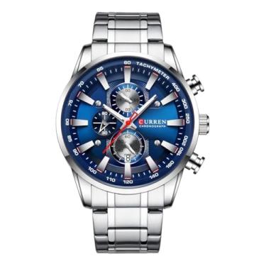 Imagem de Relógio Masculino de Pulso, de Quartzo com Pulseira de Aço inoxidável, Modelo 8351, Azul.