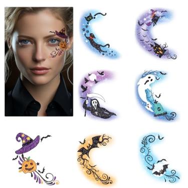 Imagem de 23 Sheets Temporary Tattoos Halloween Makeup Kit, For Women Adults Realistic Witch Bat Zombie Fake Face Tattoos Sticker