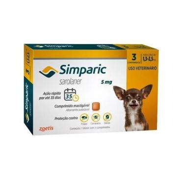 Imagem de Simparic Antipulgas e Carrapatos Caes 1,3 a 2,5kg c/ 3 Comprimidos