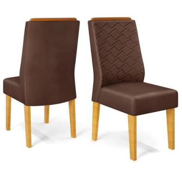 Imagem de Kit 2 Cadeiras De Jantar Estofadas Lidia Veludo Moca Cedro Dj Moveis V