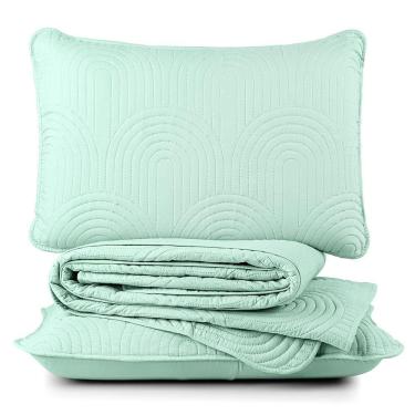 Imagem de Kit Cobre Leito Colcha Harmony King 3 Peças Matelado Micropercal 200 Fios - Verde Suave - 100% Poliéster