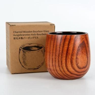 Imagem de Naturoom Copo de uísque de madeira carbonizada feito à mão – Copo de bourbon natural sem revestimento 8,9 cm | Melhora o aroma e o sabor | Presente artesanal exclusivo para amantes de uísque