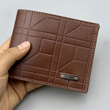 Imagem de Carteira masculina fina com dobra dupla – Carteira masculina elegante de poliuretano com clipe de dinheiro leve para viagens de negócios, uso diário, Marrom, Clássico