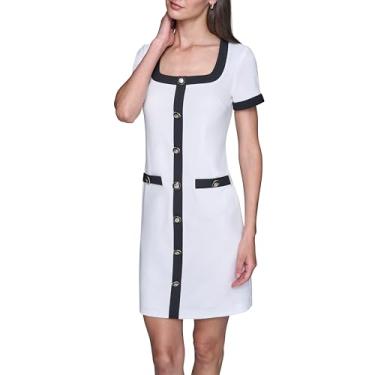 Imagem de Karl Lagerfeld Vestido feminino evasê com botões centrais contrastantes, Branco macio e preto, 44