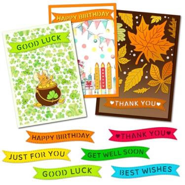 Imagem de Arbuya Banner Sentiment Scrapbooking, conjunto de palavras de costura de moldura de camadas, moldes de corte de metal para fazer cartões, modelo de perfuração de artesanato de papel, estêncil de