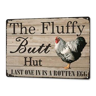 Imagem de TINME Placa divertida de galinheiro The Fluffy Butt Hut Last One in is A Rotten Egg Placa de decoração de parede vintage caverna cozinha celeiro Coop 20 x 30 cm
