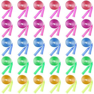 Imagem de Wlilupah 30 cordas coloridas de pular para crianças com alças de plástico, presente para crianças, corda de pular ajustável de 2 metros para exercícios ao ar livre, equipamento de festa