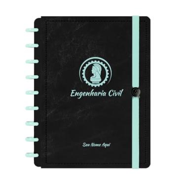 Imagem de Caderno De Disco Iscool Inteligente Personalizado 80 Folhas Profissões Preto Verde Oceano Engenharia Civil Médio M