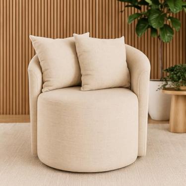 Imagem de Poltrona Decorativa Sala Estar e Recepção Redonda Estofada Linho Premium (Bege)