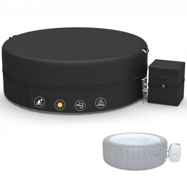 Imagem de HIGHTQURO Capa de banheira de hidromassagem portátil com tampa de bomba, cobertura total, resistente à prova d'água e à prova de vento, capas de spa ao ar livre para conjunto de spa redondo de 197 cm