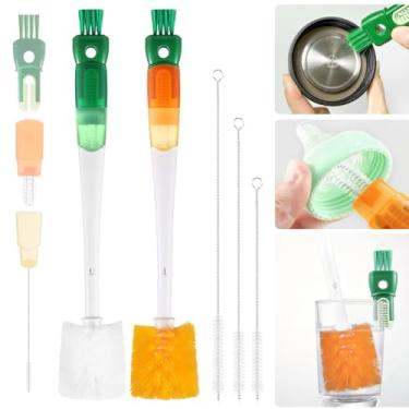 Imagem de XYFuuee Conjunto de 5 pincéis para garrafas, escova de limpeza de garrafa de água de cabo longo 5 em 1, 3 pincéis de canudo para Stanley Yeti Owala, escova de limpeza de copo com detalhe de mamilo