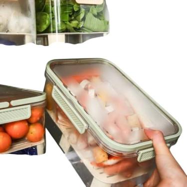 Imagem de Caixa Organizadora com Escorredor Interno – Plástico Transparente/Bege – Armazenamento de Frutas, Verduras e Legumes – 23,5x15x11cm
