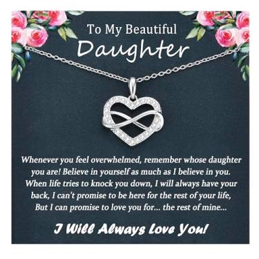 Imagem de EPIRORA Presentes de filha da mamãe papai, 45,7 cm + 5 cm prata amor nó infinito ideias de presente para ela, presentes de joias para mulheres e meninas no aniversário, Natal, formatura, dia dos