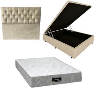 Imagem de Cama Box Baú Blindada com RivIera Molas Ensacadas 25cm de altura + Cabeceira Botonê (CORINO BEGE, Casal)