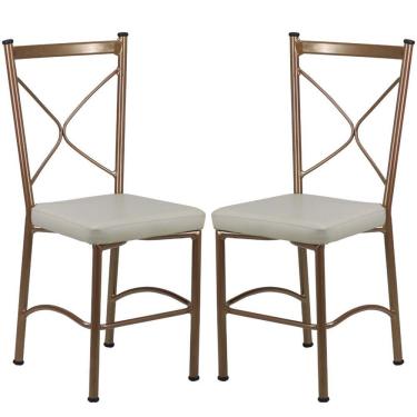 Imagem de Kit 2 Cadeiras Buffet Em Alumínio Bronze Com Bege