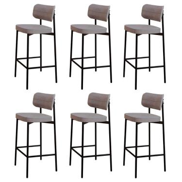 Imagem de Banqueta Alta Bar Estofada Kit 6 Ella M25 Linho Cinza Cl - Mpozenato