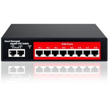 Imagem de Interruptor PoE Gigabit de 8 portas com 2 Gigabit Uplink, 802.3af/at@100W potência integrada, proteção Lightning 4kV, metal não gerenciado Plug and Play