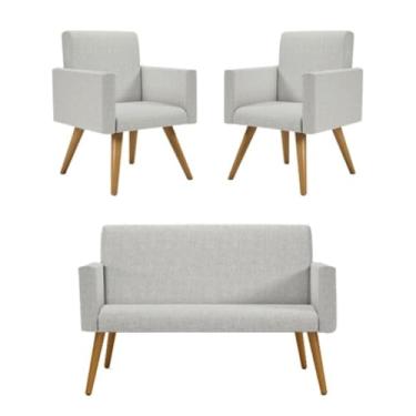 Imagem de Kit Namoradeira + 02 Poltronas Decorativas Linho Cor:linho Cinza Claro