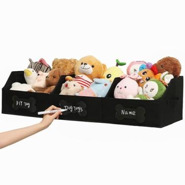 Imagem de Qozary Cesta grande de brinquedos para cães com etiqueta DIY – Caixa de brinquedo dobrável para cães, caixa de brinquedo personalizada de tecido, armazenamento e organizador de brinquedos para cães