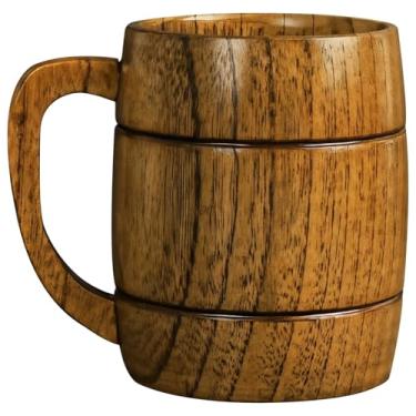 Imagem de LUMINFLY Caneca de cerveja viking de madeira de 680 g com alça, design de barril vintage, ideal para cervejas e outras bebidas