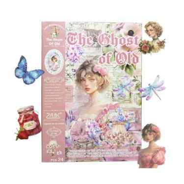Imagem de WCCH Adesivos vintage de scrapbook suprimentos para Diário de lixo, 24 folhas de adesivos autoadesivos de papel Washi para diário, scrapbooking, bujo, colagem, artes de artesanato para adultos, letras