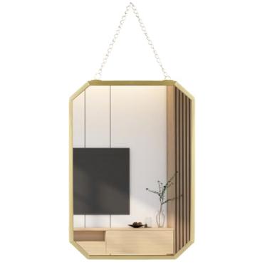 Imagem de Espelho de parede suspenso, espelho de parede, quarto, para pendurar corrente geométrica, entrada decorativa, banheiro de maquiagem, espelho com espelho e moldura, ouro metálico dourado