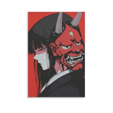 Imagem de Samurai Japonês Feminino Anime Menina Pôster Impressão Tela Arte de Parede Imagens Decoração de Casa para Sala de Estar Corredor Banheiro Escritório Decoração de Parede 12 x 18 polegadas (30 x 45 cm)